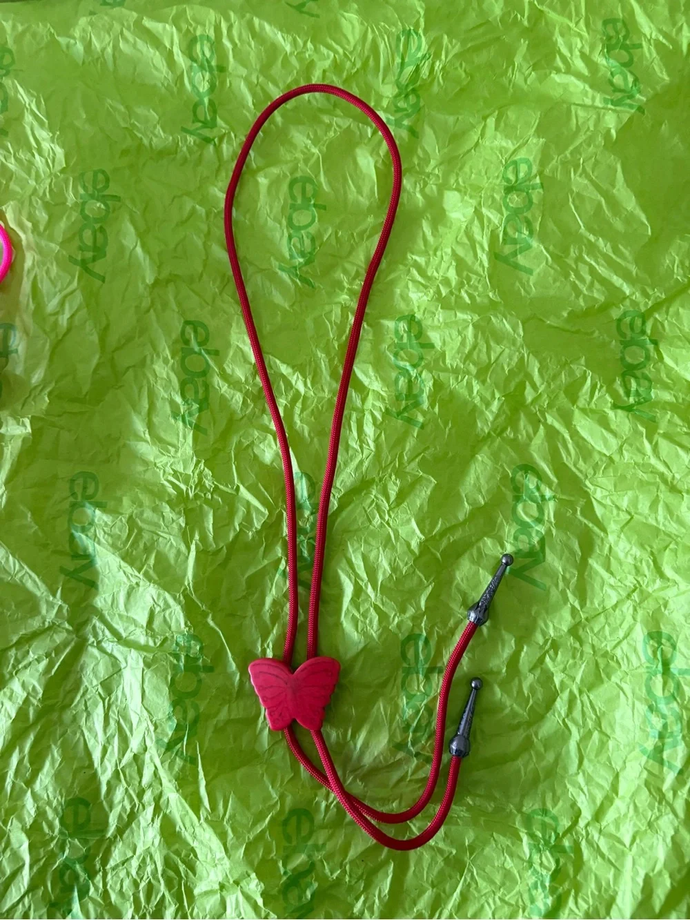 Pink Butterfly Cord Slider Bolo Tie